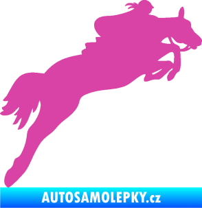 Samolepka Kůň 084 pravá s jezdkyní růžová