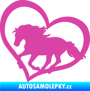Samolepka Kůň 087  levá v srdíčku růžová