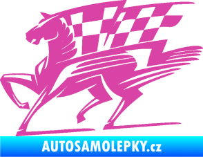 Samolepka Kůň racing 001 levá se šachovnicí růžová