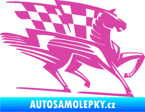 Samolepka Kůň racing 001 pravá se šachovnicí růžová
