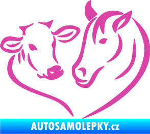 Samolepka Kůň s kravičkou v srdíčku pravá láska ke zvířatům růžová