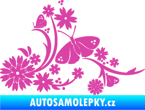 Samolepka Květina dekor 007 levá motýl s květy růžová