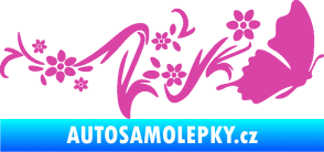 Samolepka Květina dekor 028 pravá s motýlkem růžová