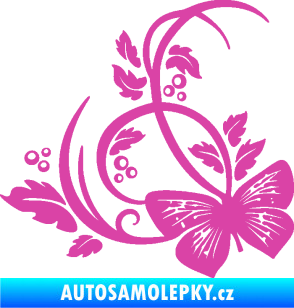Samolepka Květina dekor 046 levá motýl růžová