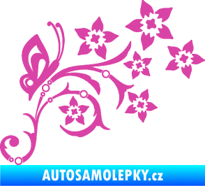 Samolepka Květina dekor 047 pravá s motýlem růžová