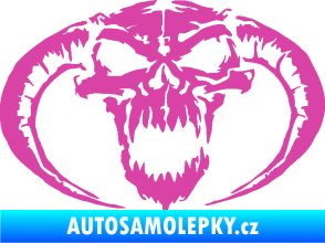 Samolepka Lebka 027 levá se zahnutými rohy růžová