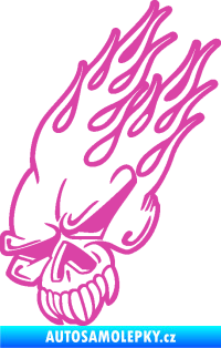 Samolepka Lebka 041 levá v plamenech růžová