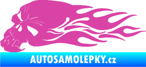 Samolepka Lebka 050 levá v plamenech růžová