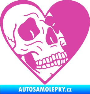Samolepka Lebka 062 pravá v srdíčku růžová