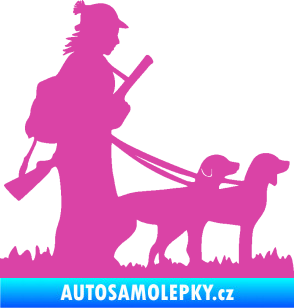 Samolepka Lov 001 pravá žena a dva psi  růžová