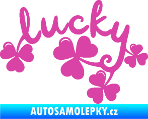 Samolepka Lucky nápis štěstí se čtyřlístky růžová