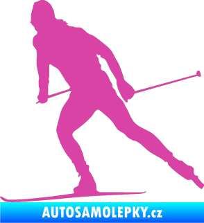 Samolepka Lyžař 006 levá běžky růžová