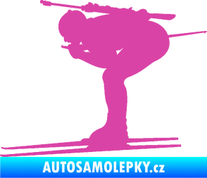 Samolepka Lyžař 028 levá - biatlon růžová