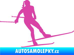 Samolepka Lyžařka 001 pravá běh na lyžích růžová