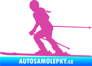 Samolepka Lyžařka 002 levá sjezd růžová