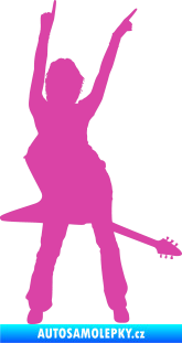 Samolepka Music 016 pravá rockerka s kytarou růžová