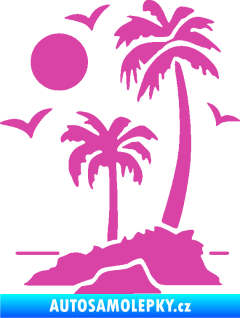 Samolepka Ostrov 002 levá palmy a moře růžová