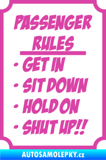 Samolepka Passenger rules nápis pravidla pro cestující růžová