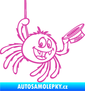 Samolepka Pavouk 022 pravá s kloboučkem růžová