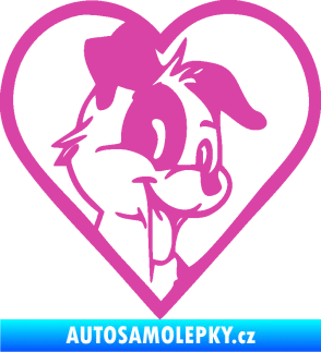 Samolepka Pes 172 pravá v srdíčku růžová