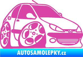 Samolepka Peugeot 206 karikatura pravá růžová