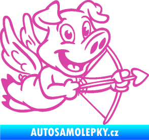 Samolepka Prase 005 pravá s křídly a lukem růžová