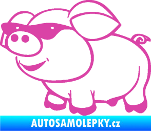 Samolepka Prase 006 levá frajer v brýlích růžová