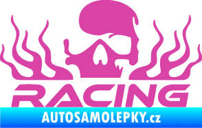 Samolepka Racing nápis s lebkou levá růžová