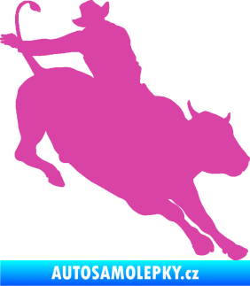 Samolepka Rodeo 001 pravá  kovboj s býkem růžová