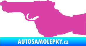 Samolepka Ruka s pistolí 001 levá ruce vzhůru růžová