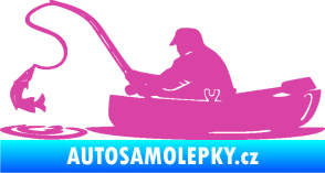 Samolepka Rybář 017 levá rybolov v lodičce růžová