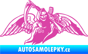 Samolepka Smrtka 016 pravá s křídly a kosou růžová