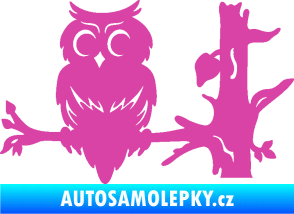 Samolepka Sova 005 levá na větvi růžová