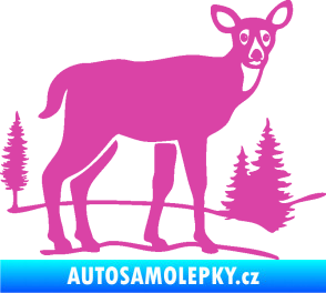 Samolepka Srna 002 pravá s krajinou růžová