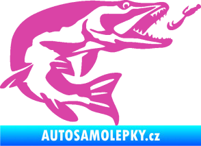 Samolepka Štika 005 pravá s návnadou růžová