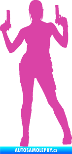 Samolepka Střelkyně 002 levá girl with gun růžová