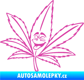 Samolepka Travka 003 levá lístek marihuany s obličejem růžová