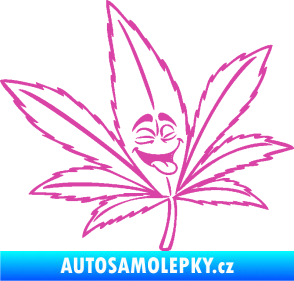 Samolepka Travka 003 pravá lístek marihuany s obličejem růžová