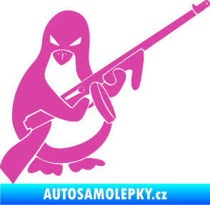 Samolepka Tučňák se samopalem pravá růžová