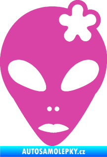 Samolepka UFO 009 slečna s kytičkou pravá růžová