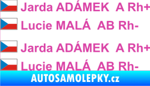 Samolepka Vlajka ČR se jménem a krevní skupinou růžová