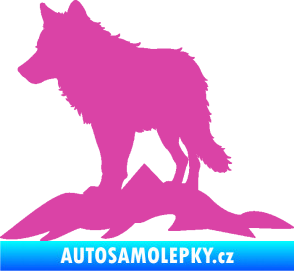 Samolepka Vlk 031 levá hory růžová