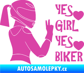 Samolepka Yes girl, yes biker motorkářka růžová
