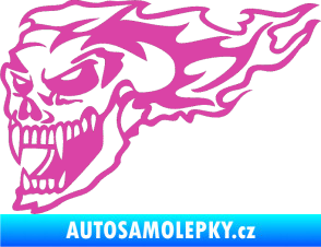 Samolepka Zubatej levá lebka v plamenech růžová