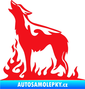 Samolepka Animal flames 066 levá vyjící vlk červená