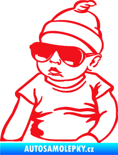 Samolepka Baby on board 003 levá miminko s brýlemi červená