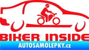 Samolepka Biker inside 001 motorkář v autě červená