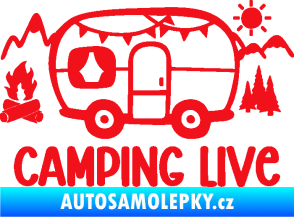 Samolepka Camping live 001 levá cestování v karavanu červená