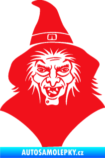 Samolepka Čarodějnice 002 levá hlava s kloboukem červená
