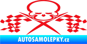 Samolepka Champion 001 lebka se šachovnicovou vlajkou červená